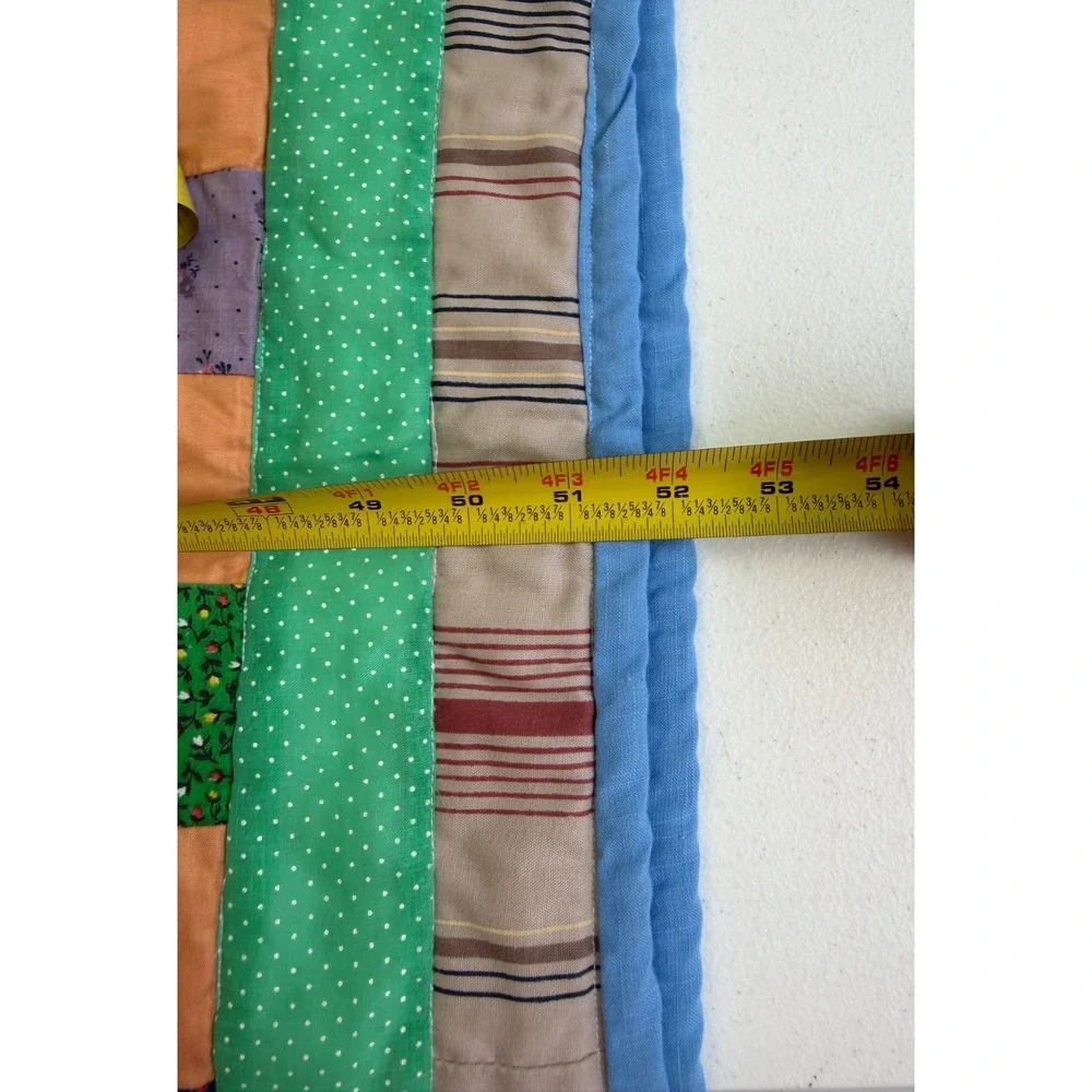 Handmade Patchwork Star Block Quilt 52x56 Throw Blanket Cottage Farmhouse Folk